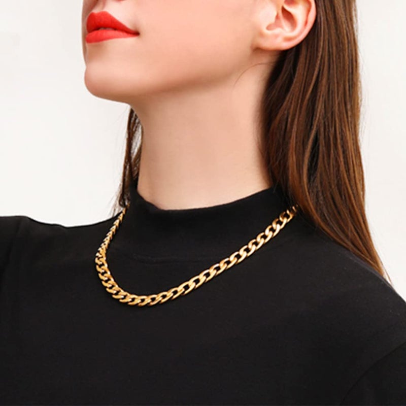 Sanglarst Gold Chain Necklace, 22 Inch Golden Ultra Luxury Looking Feeling Real Solid 14K Gold plated Curb Fake Neck Chain for Party Dancing (Gold 1CM) - Image 4